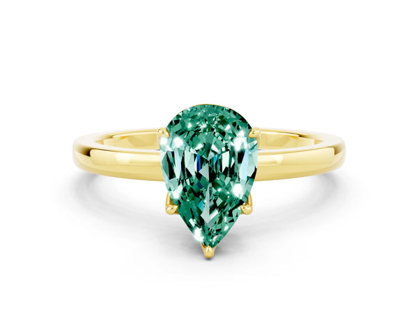 Yellow gold Pear Cut Green Sapphire Solitaire Ring with Thin Band and Prong Setting
