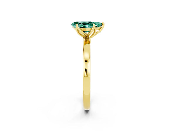 Yellow gold Pear Cut Green Sapphire Solitaire Ring with Thin Band and Prong Setting