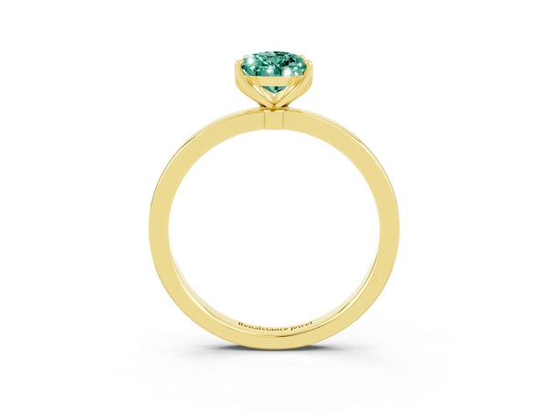 Yellow gold Pear Cut Green Sapphire Solitaire Ring with Thin Band and Prong Setting