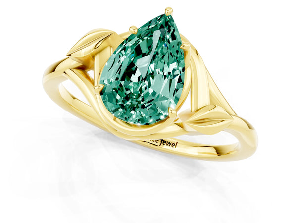 Yellow gold Pear Cut Green Sapphire Solitaire Ring with Twist Band and Four-Prong Setting