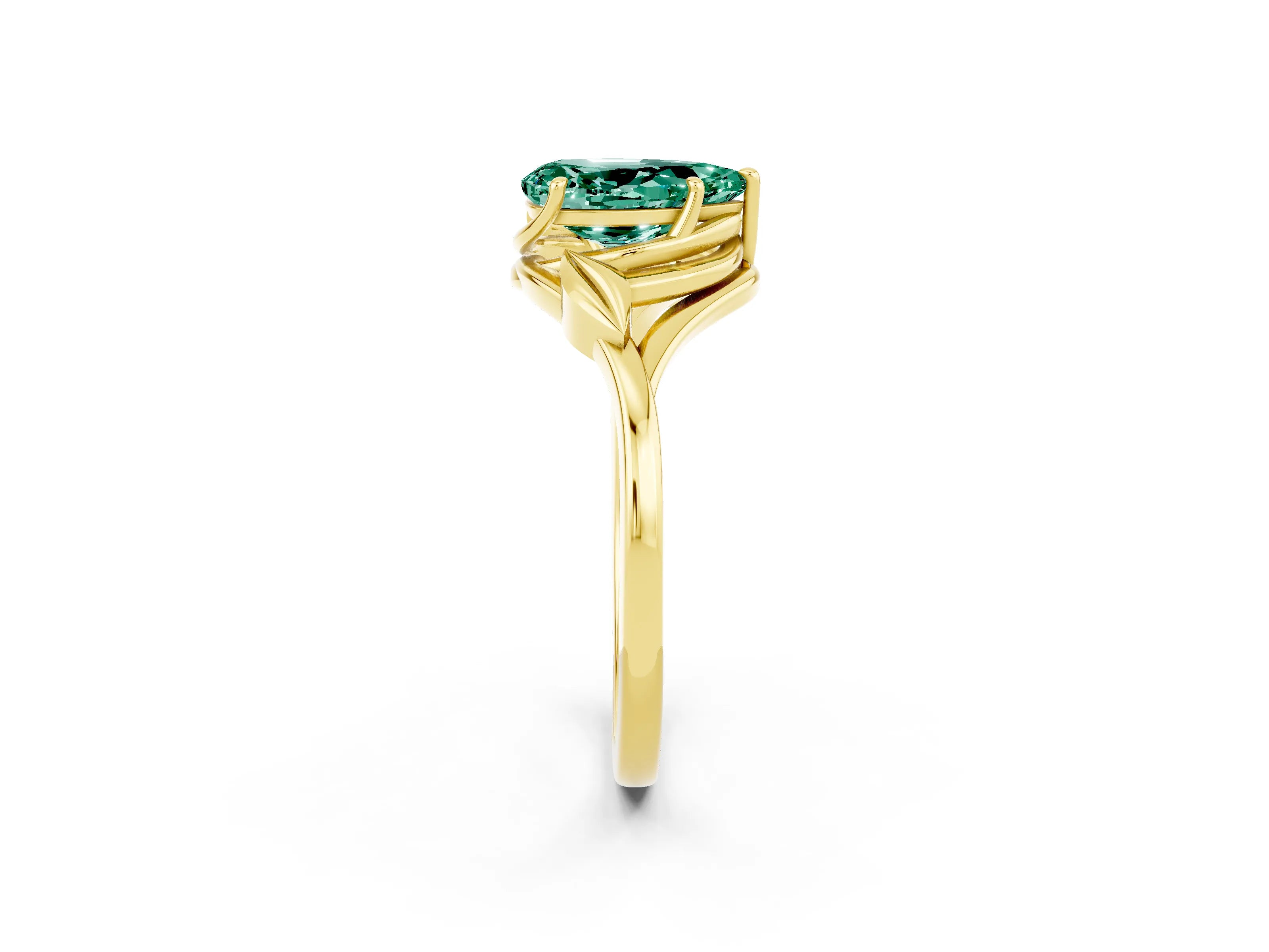 Yellow gold Pear Cut Green Sapphire Solitaire Ring with Twist Band and Four-Prong Setting_26