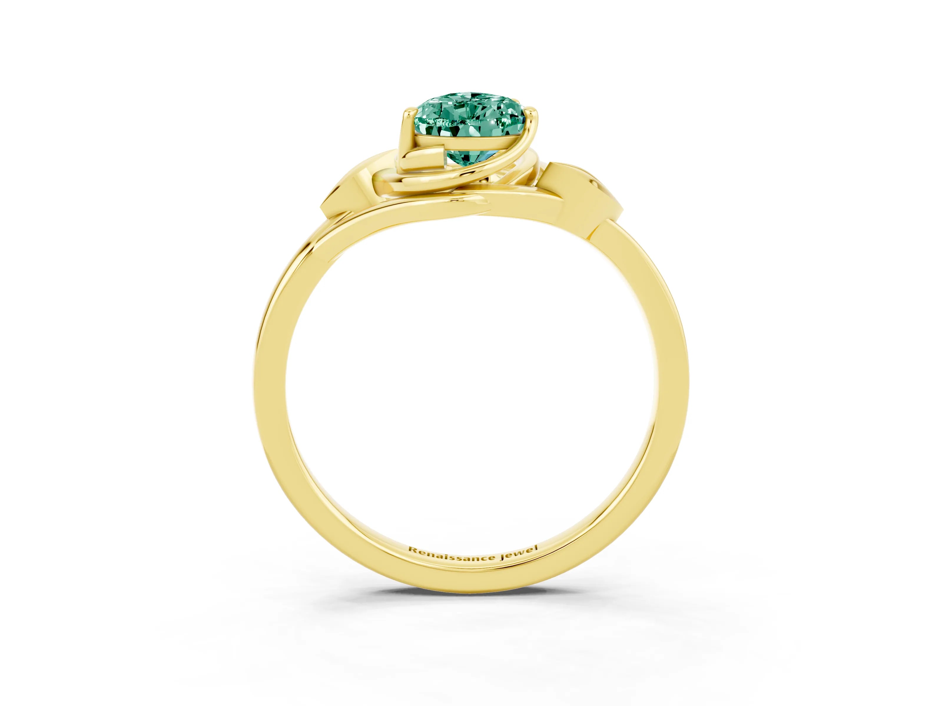 Yellow gold Pear Cut Green Sapphire Solitaire Ring with Twist Band and Four-Prong Setting_27