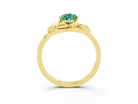 Yellow gold Pear Cut Green Sapphire Solitaire Ring with Twist Band and Four-Prong Setting_27