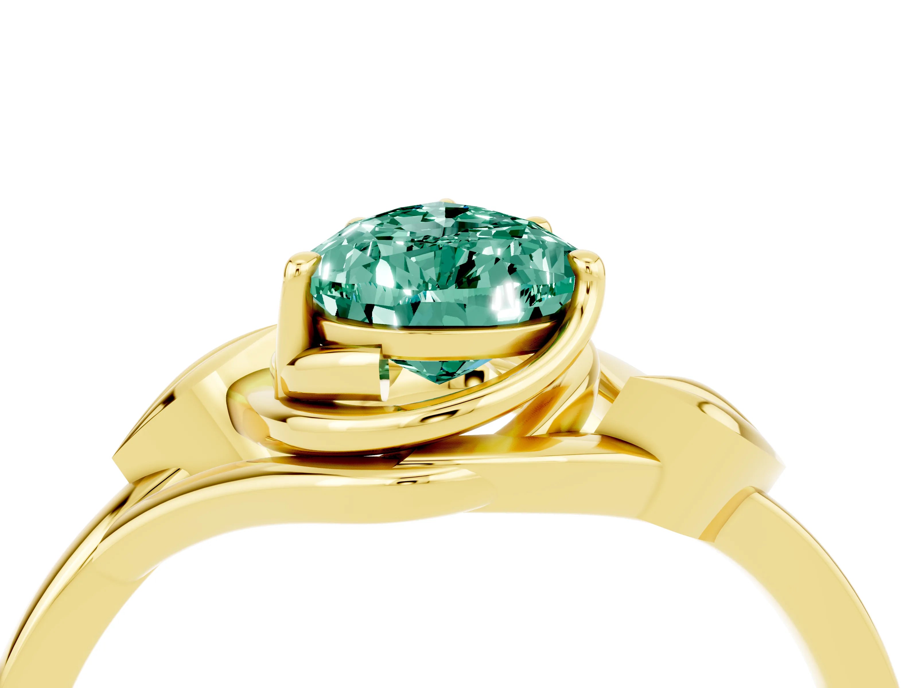 Yellow gold Pear Cut Green Sapphire Solitaire Ring with Twist Band and Four-Prong Setting_28