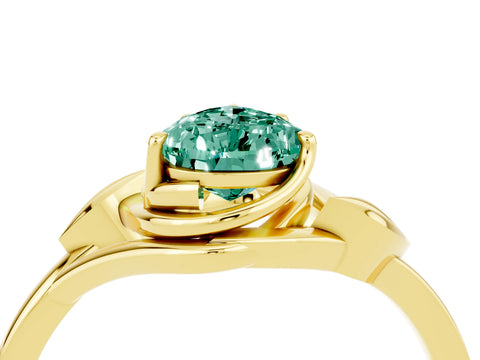 Yellow gold Pear Cut Green Sapphire Solitaire Ring with Twist Band and Four-Prong Setting_28