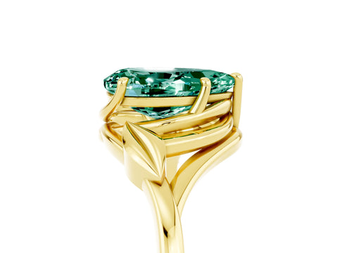 Yellow gold Pear Cut Green Sapphire Solitaire Ring with Twist Band and Four-Prong Setting_29
