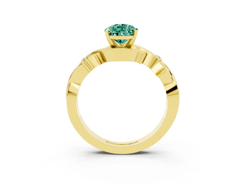 Yellow gold Pear Cut Green Sapphire Solitaire Ring with Twisted Band and Prong Setting_3