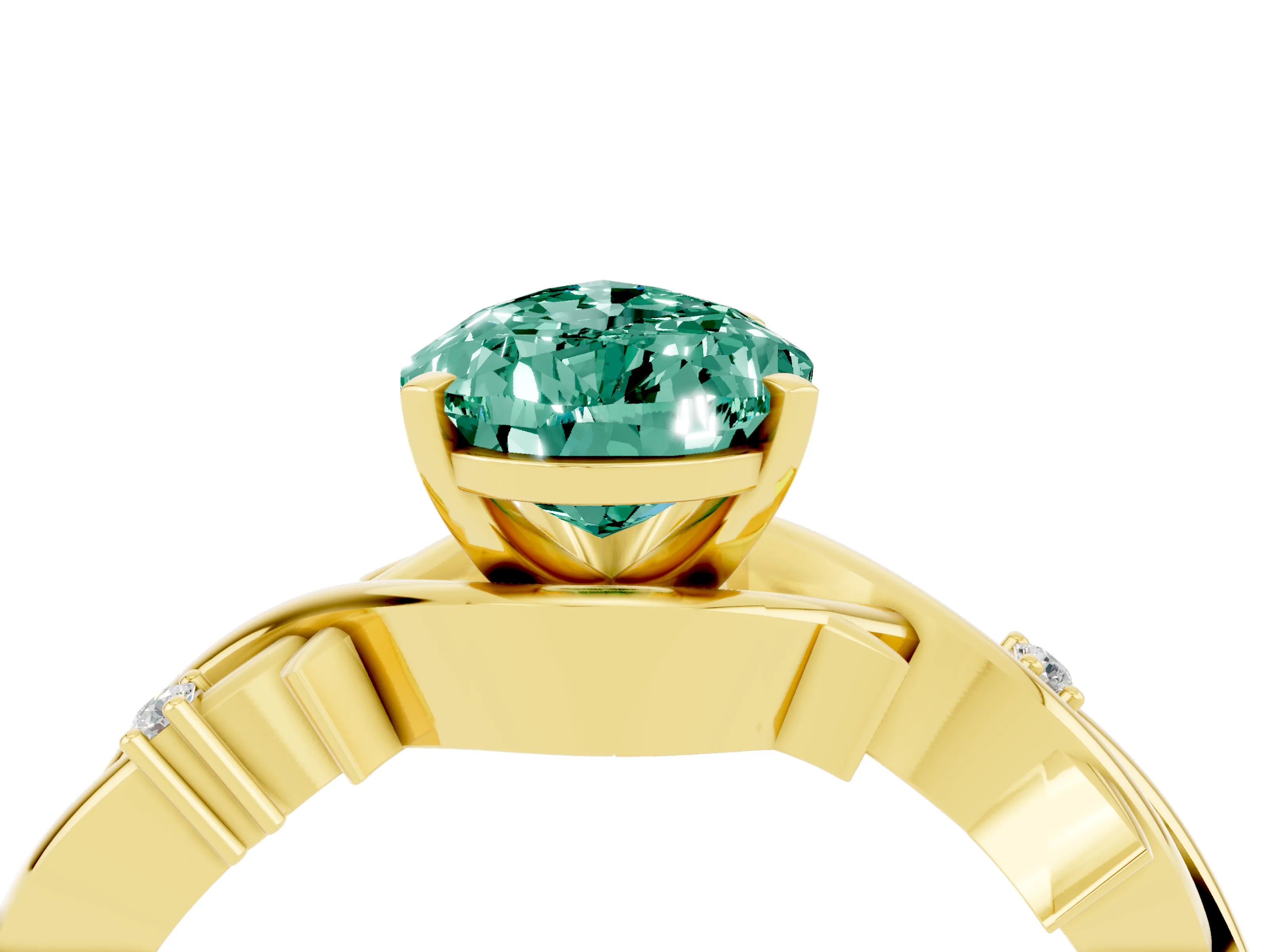 Yellow gold Pear Cut Green Sapphire Solitaire Ring with Twisted Band and Prong Setting_4