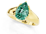 Yellow gold Pear Cut Green Sapphire Solitaire Ring with Wide Band and Prong Setting_1