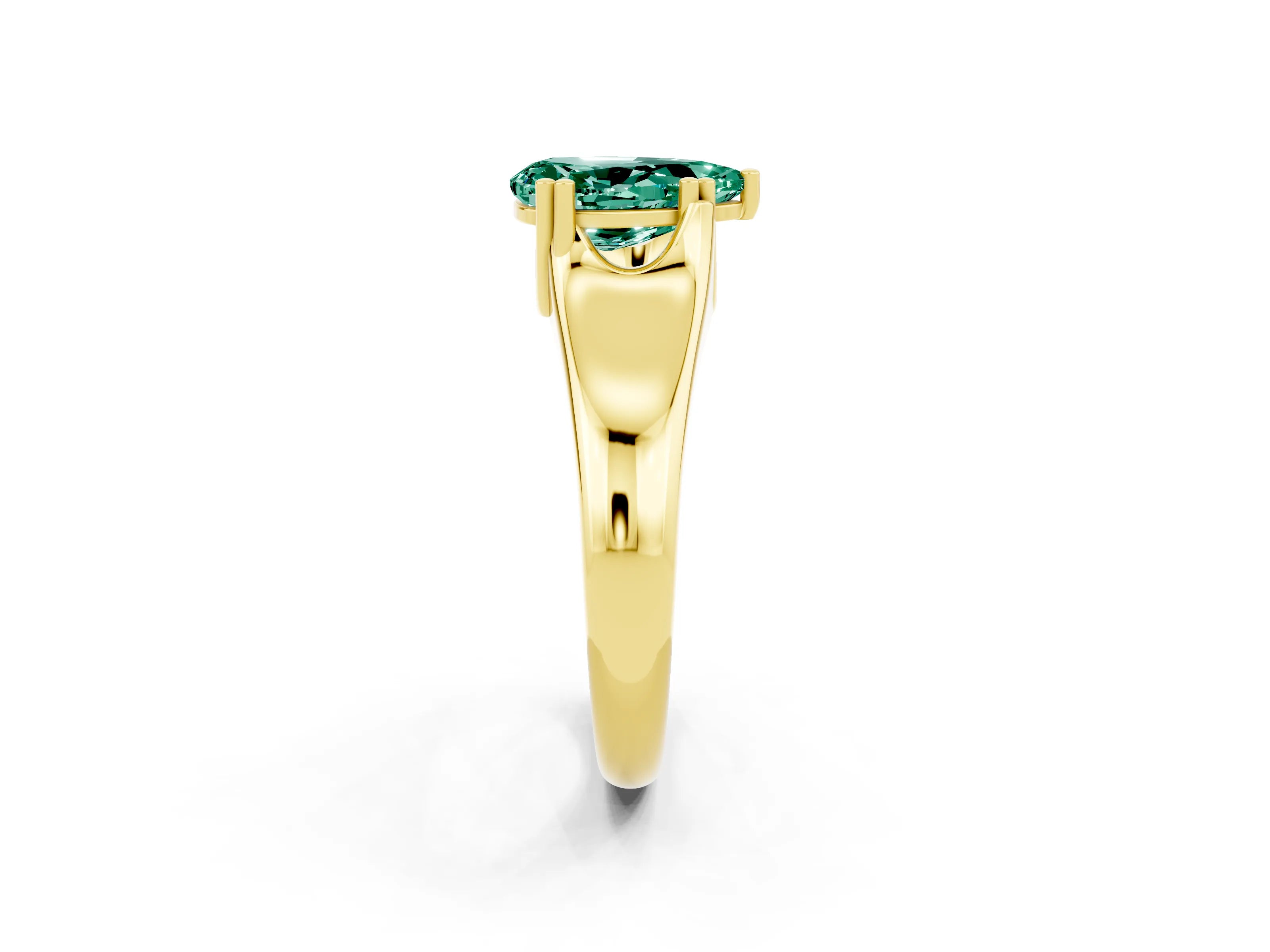 Yellow gold Pear Cut Green Sapphire Solitaire Ring with Wide Band and Prong Setting_2