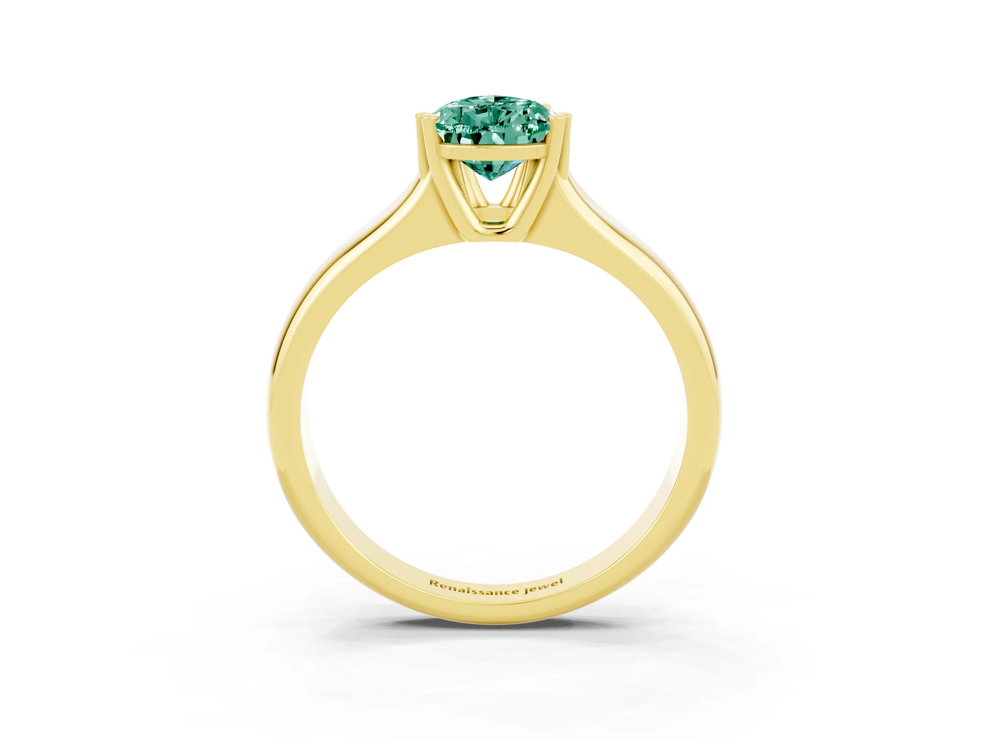 Yellow gold Pear Cut Green Sapphire Solitaire Ring with Wide Band and Prong Setting_3