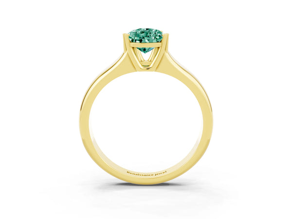 Yellow gold Pear Cut Green Sapphire Solitaire Ring with Wide Band and Prong Setting