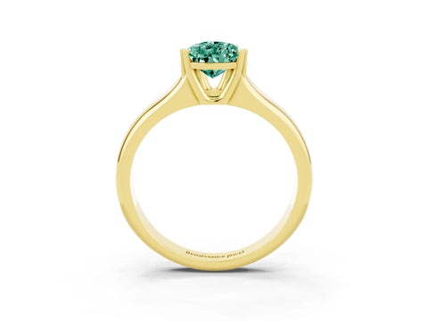 Yellow gold Pear Cut Green Sapphire Solitaire Ring with Wide Band and Prong Setting_3