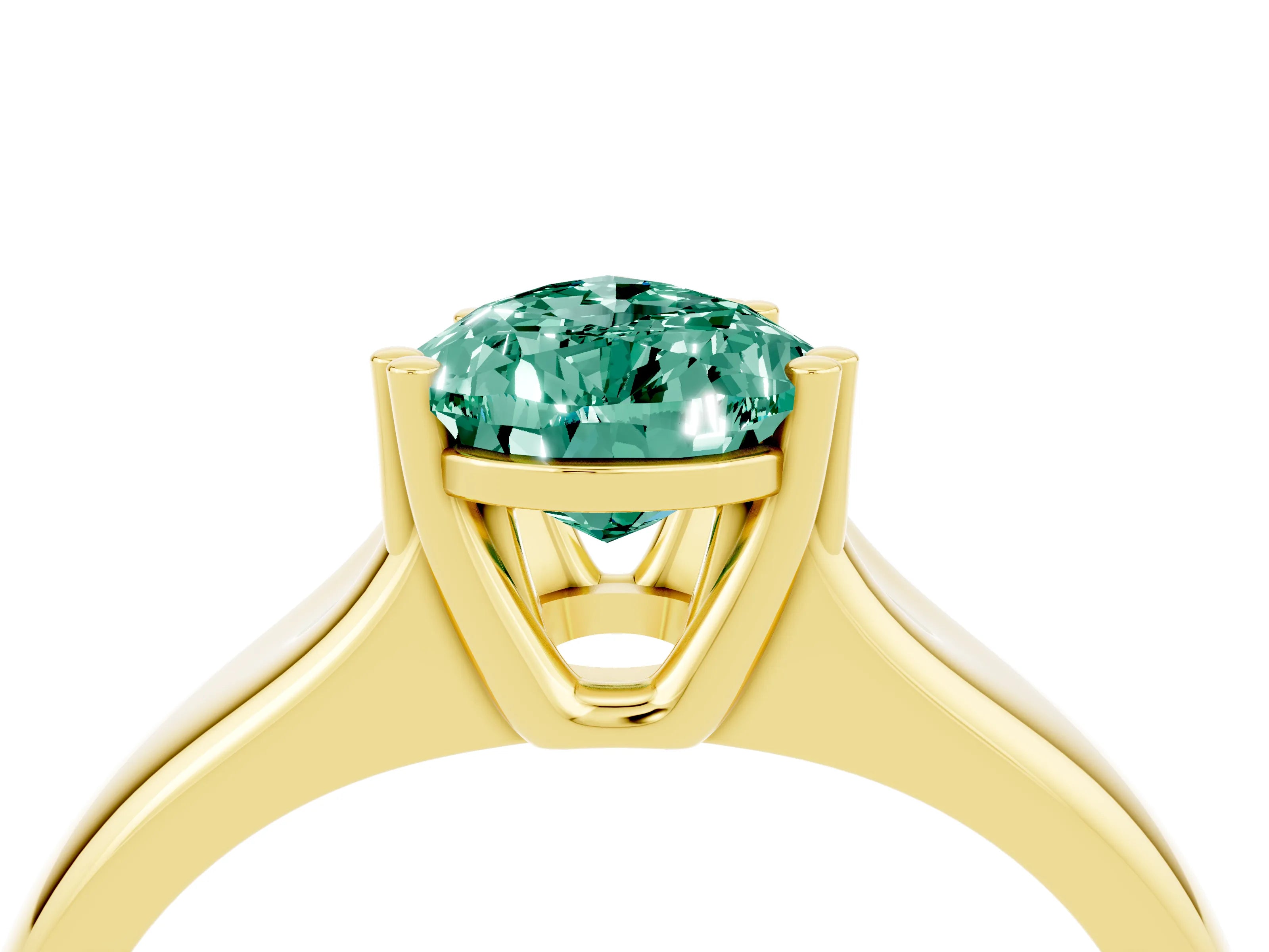 Yellow gold Pear Cut Green Sapphire Solitaire Ring with Wide Band and Prong Setting_4