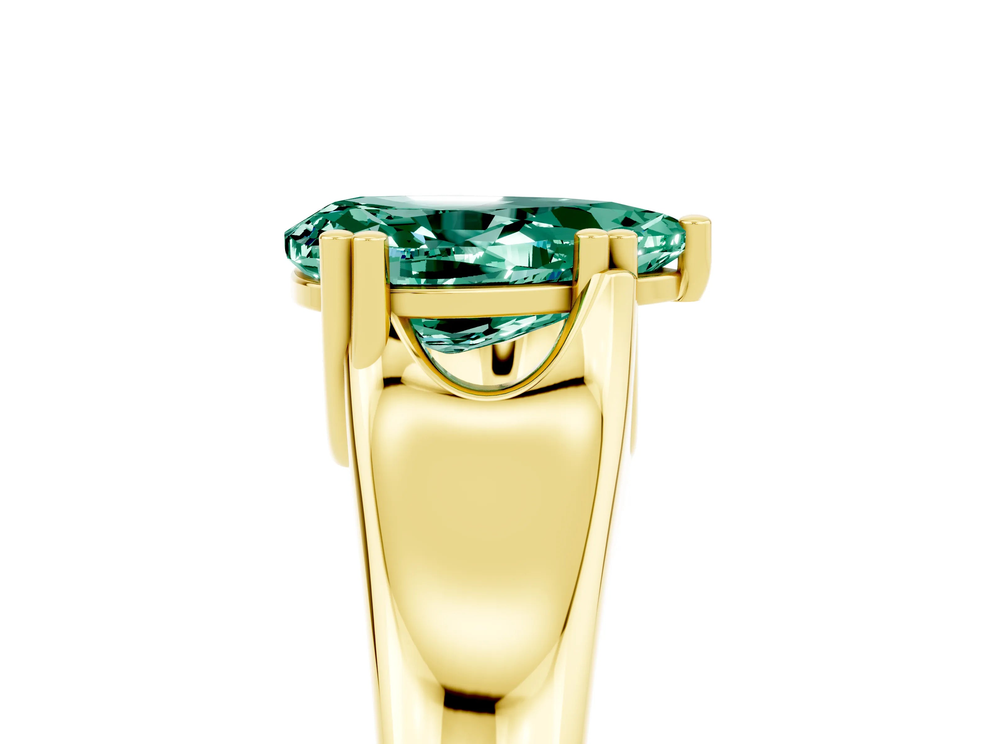 Yellow gold Pear Cut Green Sapphire Solitaire Ring with Wide Band and Prong Setting_5