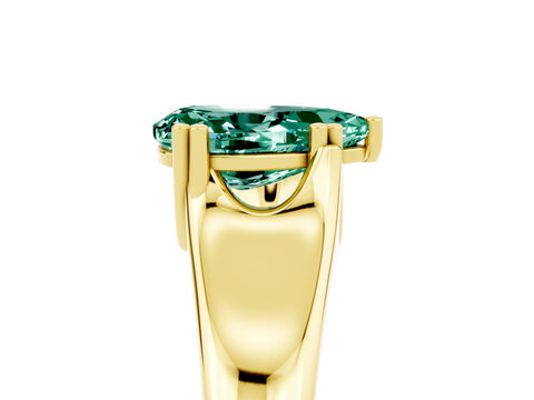 Yellow gold Pear Cut Green Sapphire Solitaire Ring with Wide Band and Prong Setting_5