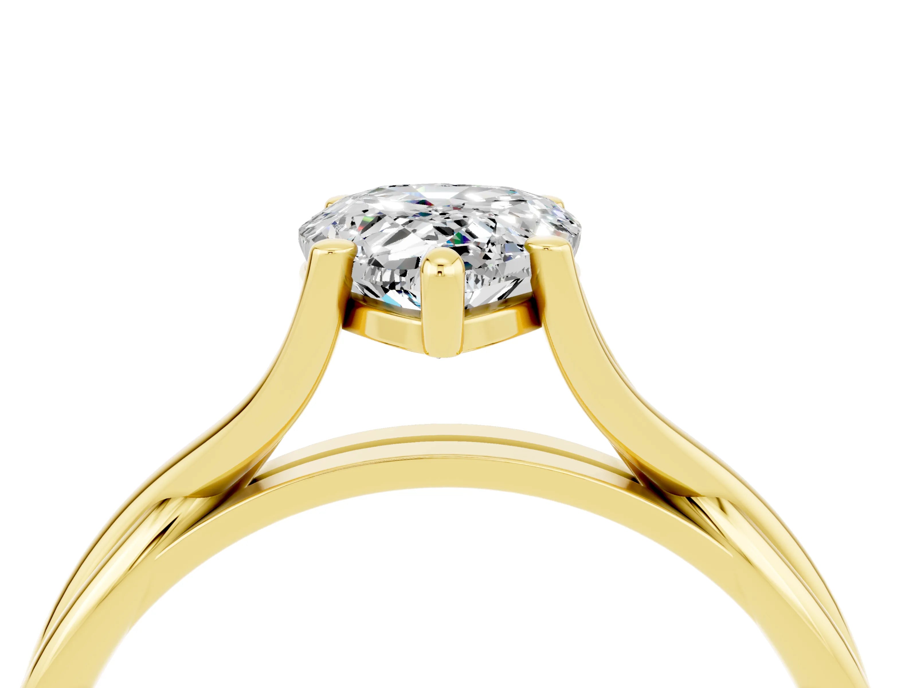 Yellow gold Pear Cut Green Sapphire   Solitaire Twist Band Prong Setting Ring_16