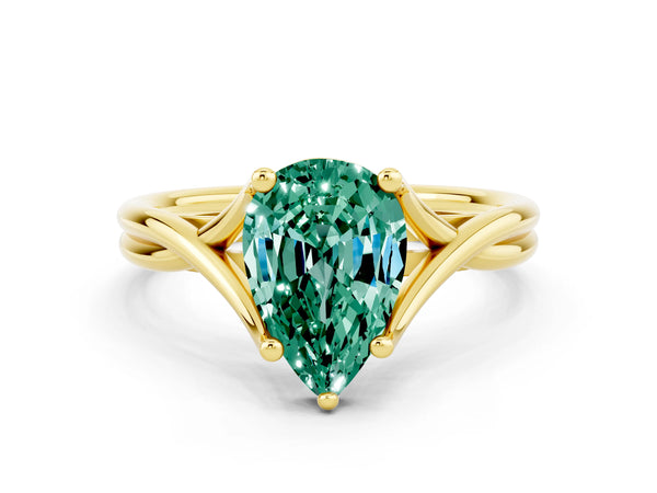 Yellow gold Pear Cut Green Sapphire Solitaire Twist Band Prong Setting Ring
