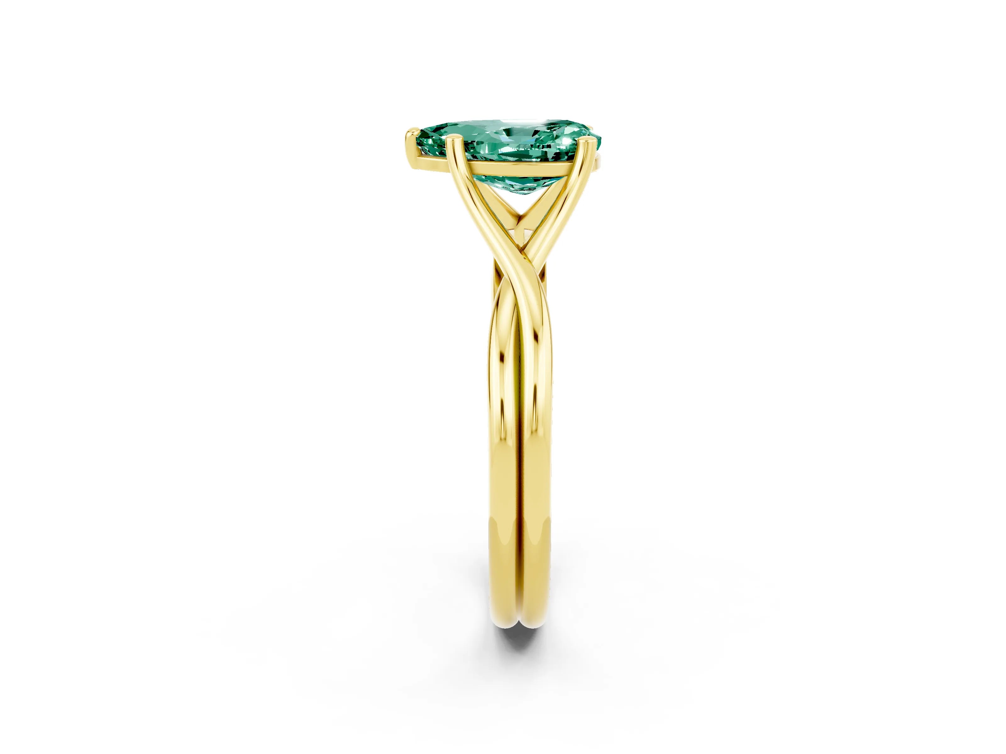 Yellow gold Pear Cut Green Sapphire Solitaire Twist Band Prong Setting Ring_50