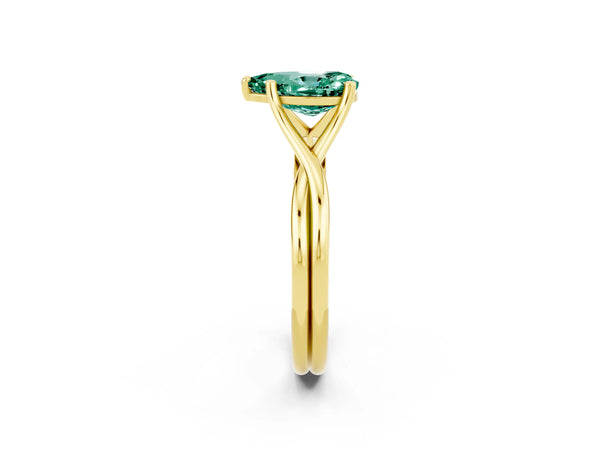 Yellow gold Pear Cut Green Sapphire Solitaire Twist Band Prong Setting Ring