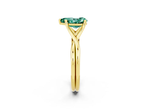 Yellow gold Pear Cut Green Sapphire Solitaire Twist Band Prong Setting Ring_50