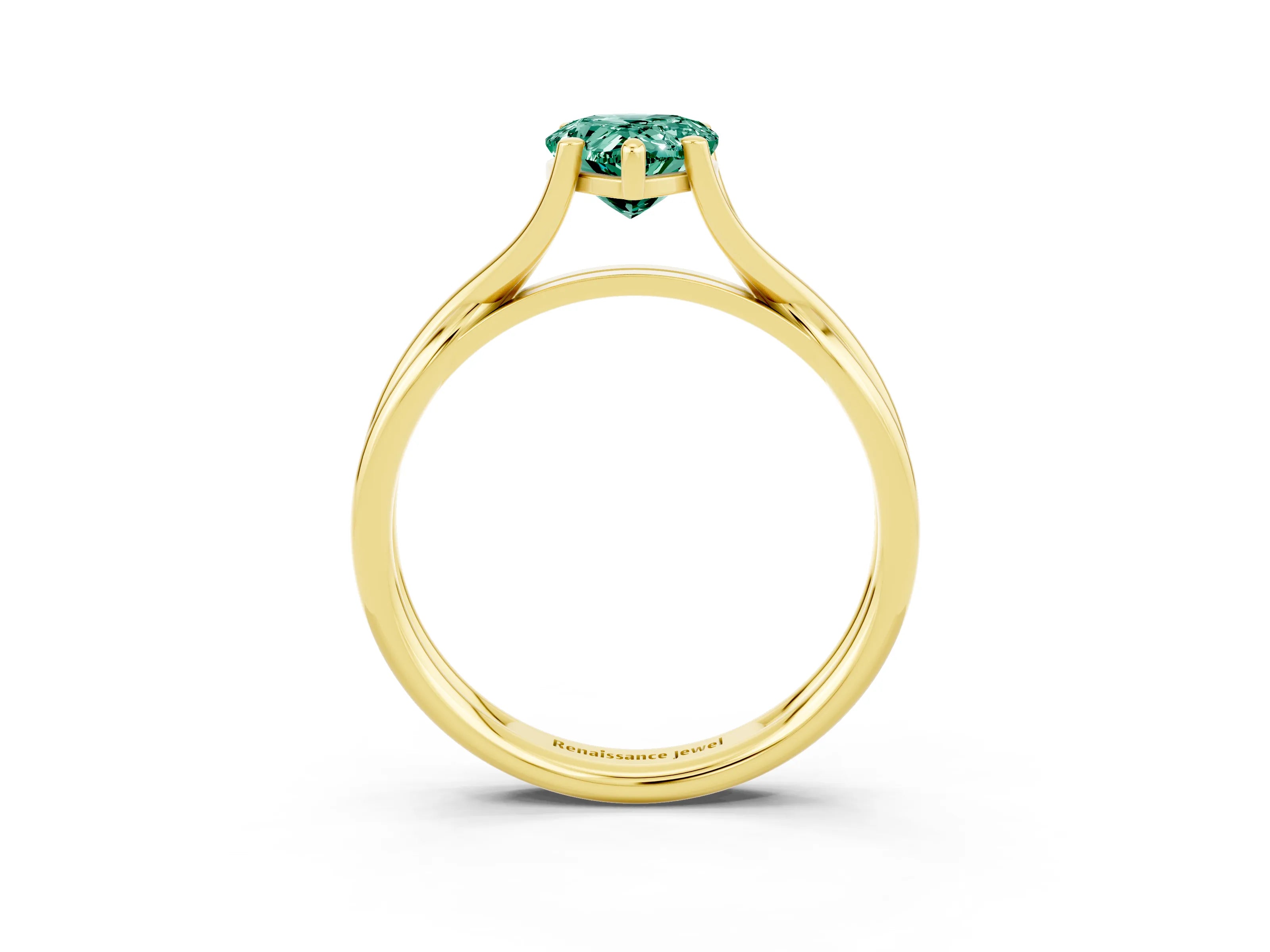 Yellow gold Pear Cut Green Sapphire Solitaire Twist Band Prong Setting Ring_51