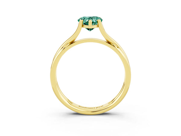 Yellow gold Pear Cut Green Sapphire Solitaire Twist Band Prong Setting Ring