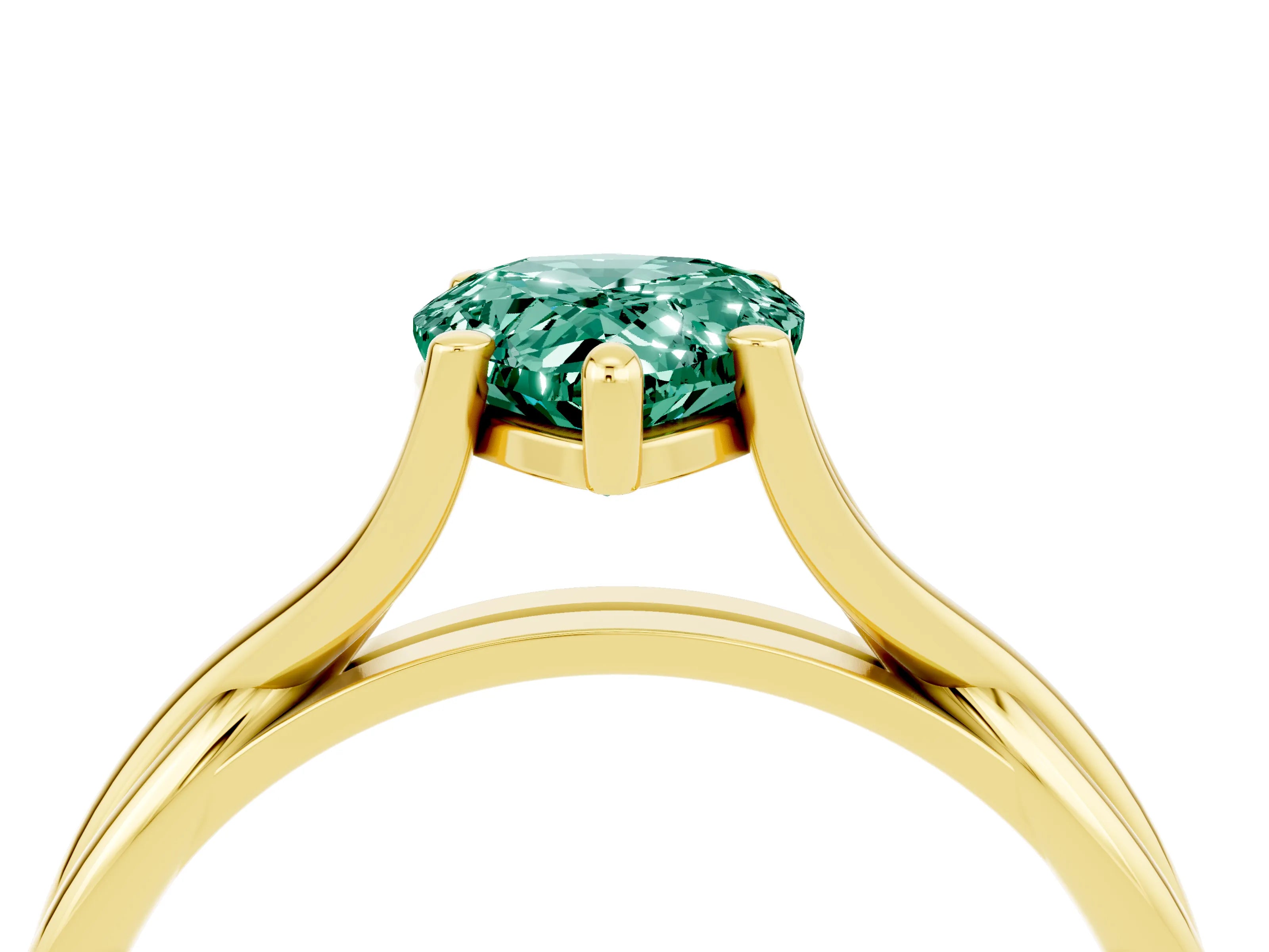Yellow gold Pear Cut Green Sapphire Solitaire Twist Band Prong Setting Ring_52