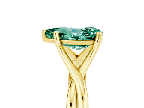 Yellow gold Pear Cut Green Sapphire Solitaire Twist Band Prong Setting Ring_53