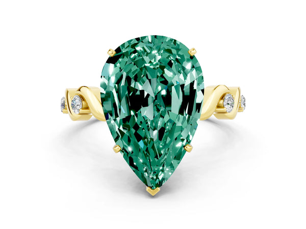 Yellow gold Pear Cut Green Sapphire Solitaire Twisted Band with Round  Accents and Prong Setting