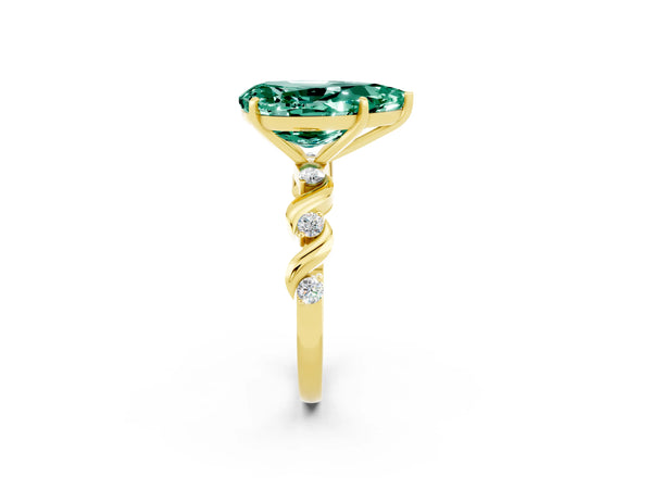 Yellow gold Pear Cut Green Sapphire Solitaire Twisted Band with Round  Accents and Prong Setting