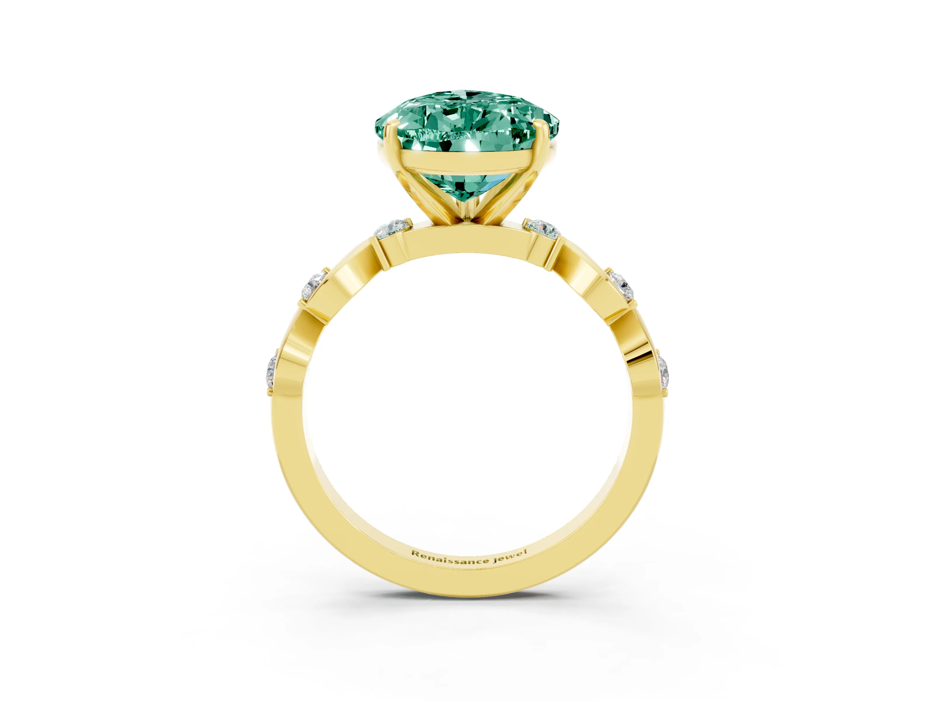 Yellow gold Pear Cut Green Sapphire Solitaire Twisted Band with Round  Accents and Prong Setting_15
