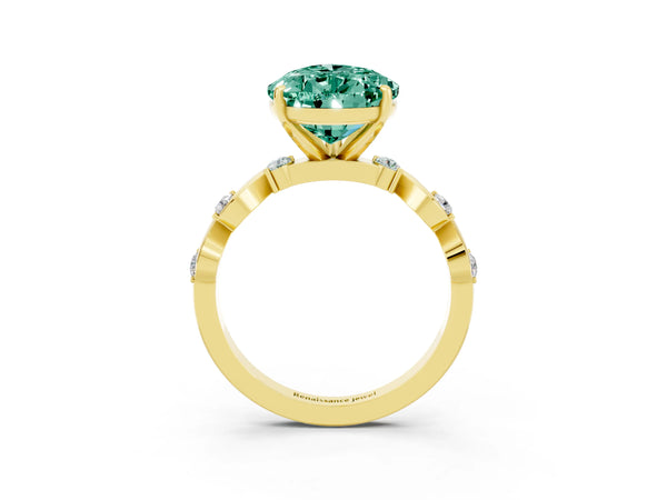 Yellow gold Pear Cut Green Sapphire Solitaire Twisted Band with Round  Accents and Prong Setting