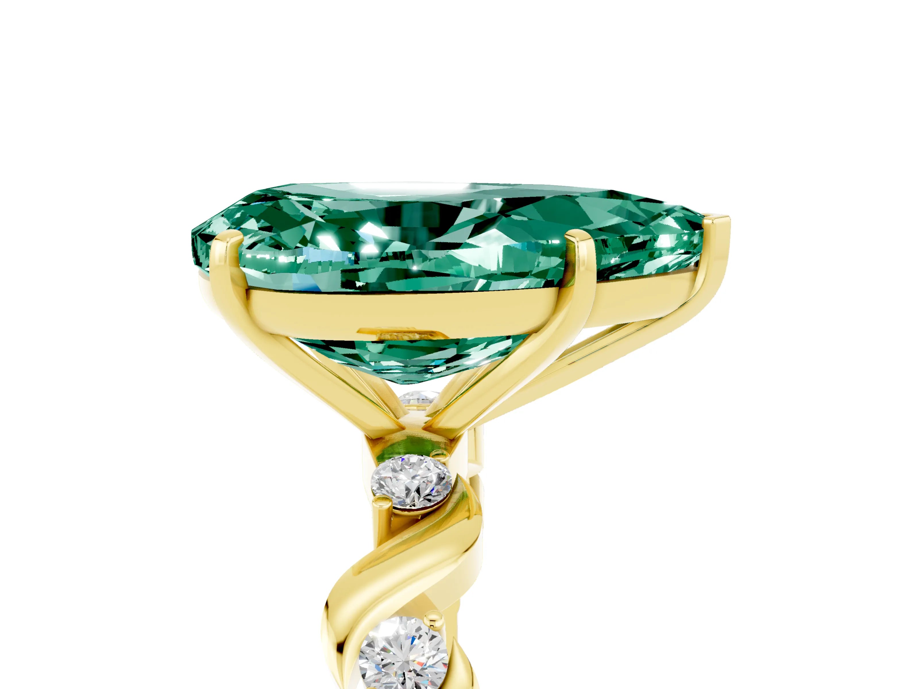Yellow gold Pear Cut Green Sapphire Solitaire Twisted Band with Round  Accents and Prong Setting_17