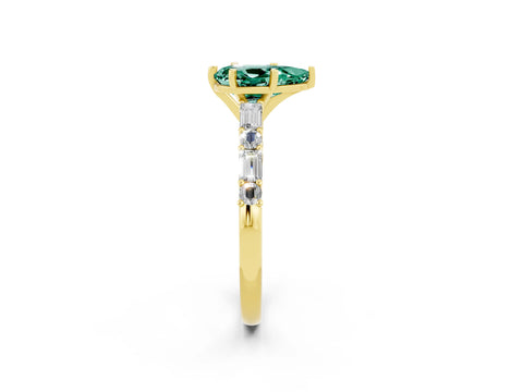 Yellow gold Pear Cut Green Sapphire Solitaire with Side Baguettes and Channel Set Band_2