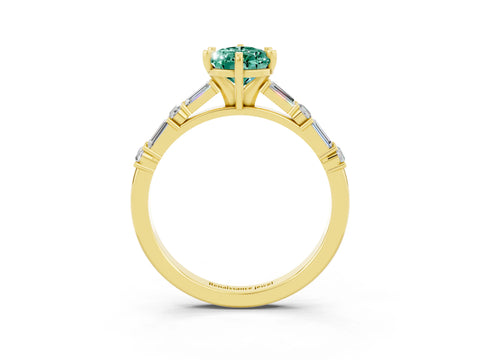 Yellow gold Pear Cut Green Sapphire Solitaire with Side Baguettes and Channel Set Band_3