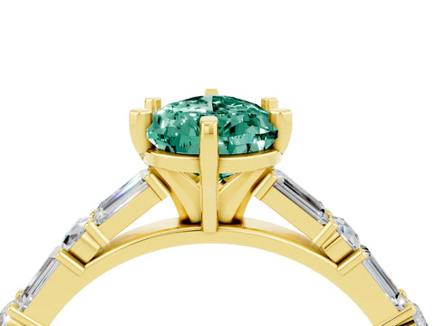 Yellow gold Pear Cut Green Sapphire Solitaire with Side Baguettes and Channel Set Band_4
