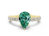 Yellow gold Pear Cut Green Sapphire Solitaire with Side Stones, Pave Band, Four-Prong Setting_24