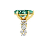 Yellow gold Pear Cut Green Sapphire Solitaire with Side Stones, Pave Band, Four-Prong Setting_29