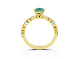 Yellow gold Pear Cut Green Sapphire Solitaire with Side Stones on a Pavé Band and Four-Prong Setting_3