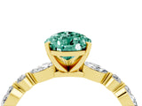 Yellow gold Pear Cut Green Sapphire Solitaire with Side Stones on a Pavé Band and Four-Prong Setting_4