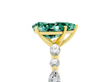 Yellow gold Pear Cut Green Sapphire Solitaire with Side Stones on a Pavé Band and Four-Prong Setting_5