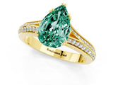 Yellow gold Pear Cut Green Sapphire Split Shank Engagement Ring with Pavé Band_1
