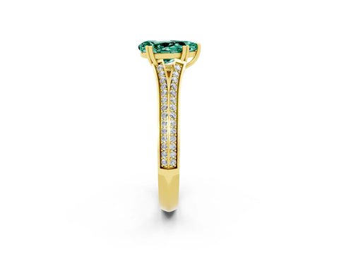 Yellow gold Pear Cut Green Sapphire Split Shank Engagement Ring with Pavé Band_2