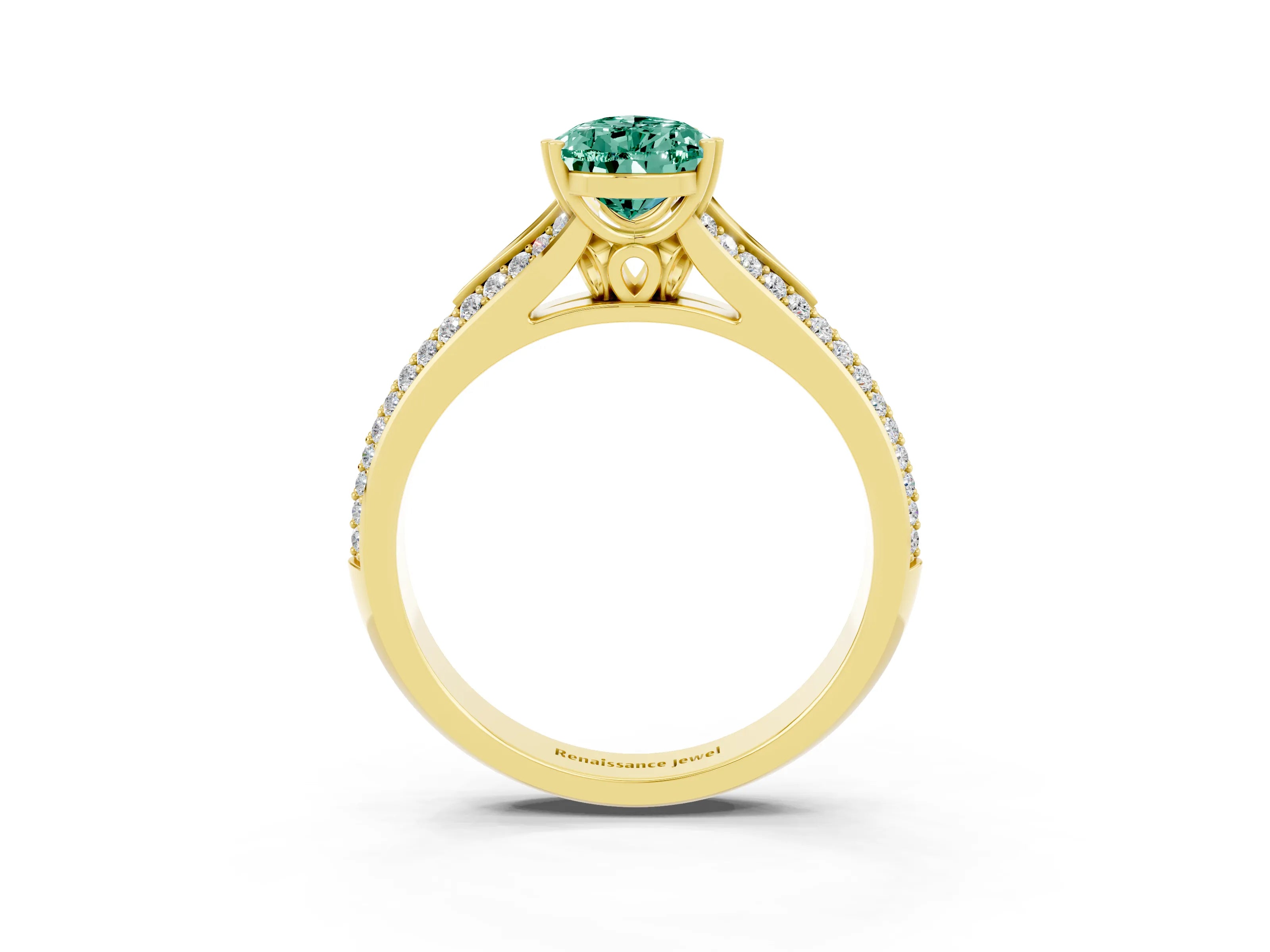 Yellow gold Pear Cut Green Sapphire Split Shank Engagement Ring with Pavé Band_3