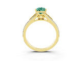 Yellow gold Pear Cut Green Sapphire Split Shank Engagement Ring with Pavé Band_3