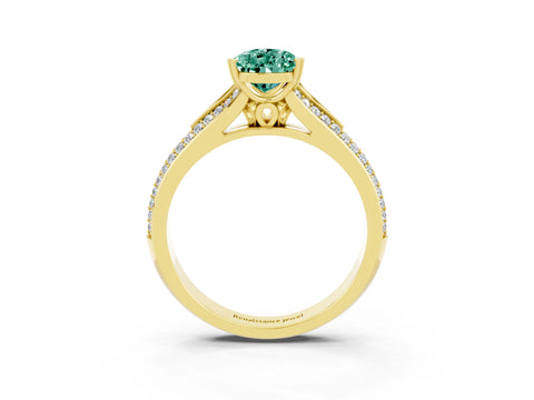 Yellow gold Pear Cut Green Sapphire Split Shank Engagement Ring with Pavé Band_3