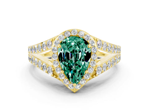Yellow gold Pear Cut Green Sapphire Split Shank Halo Ring with Four-Prong Setting_12