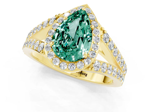 Yellow gold Pear Cut Green Sapphire Split Shank Halo Ring with Four-Prong Setting_13