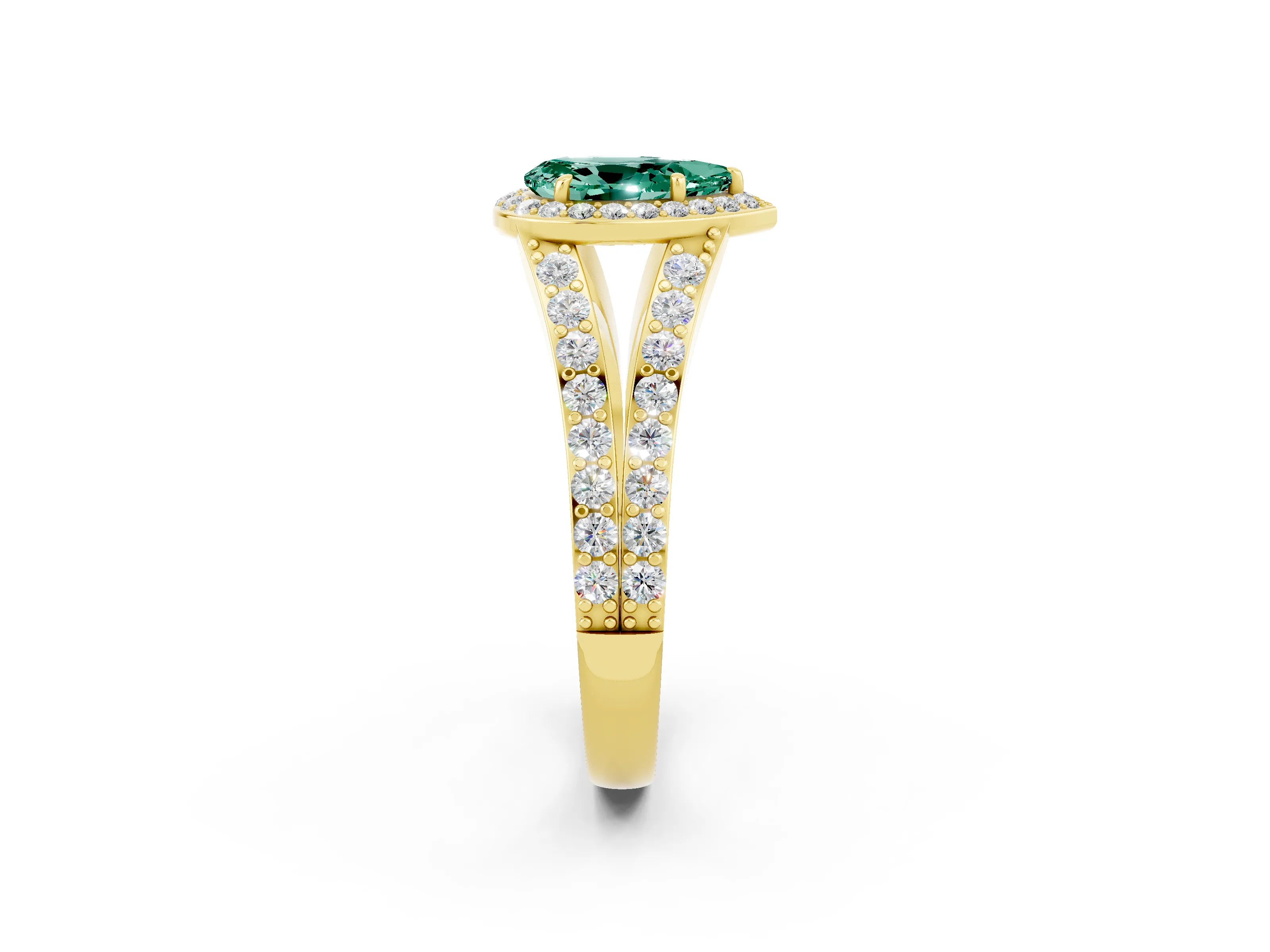 Yellow gold Pear Cut Green Sapphire Split Shank Halo Ring with Four-Prong Setting_14